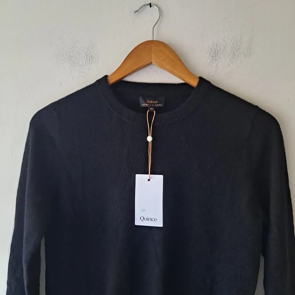 NWT Quince Mongolian Cashmere Crewneck Sweater Long Sleeve Black Womens Size XS - Picture 6 of 11